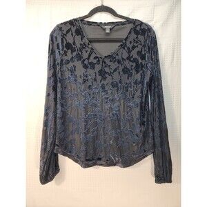 Simply Vera Wang Blouse Womens Size Medium Velvet Tunic Cuff Sleeve Floral Vneck